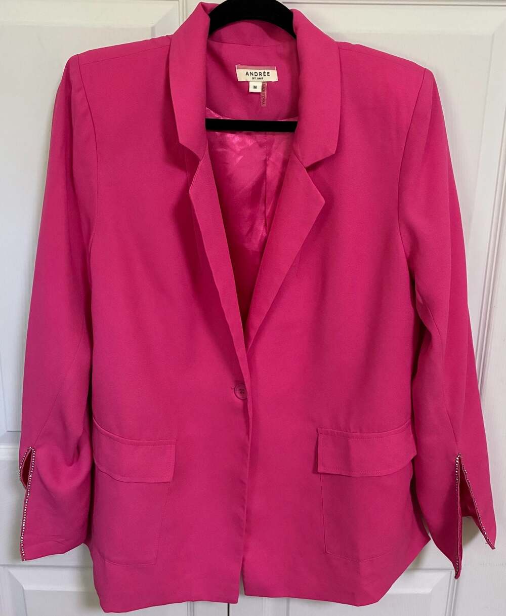 Andree By Unit Fuchsia Pink Rhinestone Cuff Blazer Jacket